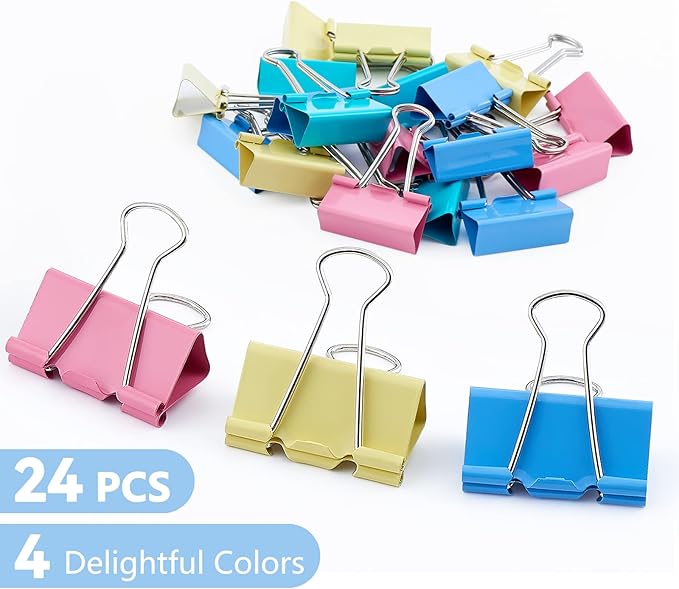 Binder Clips 24 PCS,1.6 in. Clips Office Supplies, Metal Clips, Binder Clip, Paper Clamps, Office Clips, Paper Binder Clips FXJHUDH