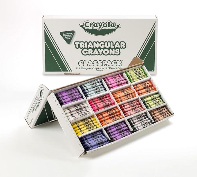 Crayola Triangular Crayon Classpack (256ct), 16 Assorted Toddler Crayons, Anti Roll, Bulk School Classroom Essentials, Preschool & Kindergarten Must Haves (Pack of 2)