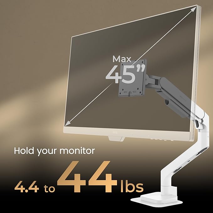 BenQ BSH02 Ergo Monitor Arm -Gas Spring Monitor Stand for Up to 45'' & 44lbs Screens, Heavy Duty, Quick Installation, No Sagging, Top Clamp and Grommet Base, Reinforcement Plate, VESA 75x75 &100x100mm
