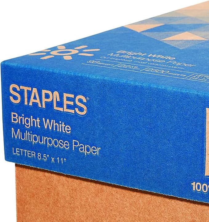 Staples 8.5 x 11-Inch Multipurpose Paper, 22 lbs., 98 Brightness, 2500/Carton, For Office, School & Home