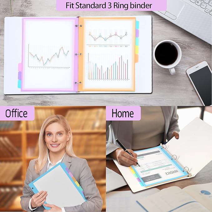 30Pcs/6 Set 5 Tab Clear Plastic Binder Dividers with Tab,for 3 Ring Binder,Customizable Labels, Multicolor, Durable & Tear-Resistant