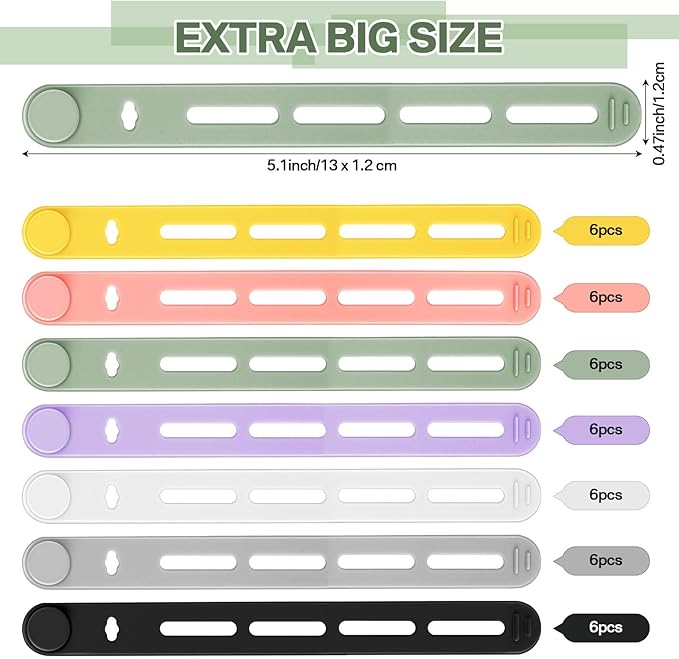 42 Pcs Silicone Cable Ties Reusable Cord Straps Multipurpose Elastic Cable Organizer for Bundling Fastening Earphone Phone Charger Home Office School(Multicolor,5.12 Inch)