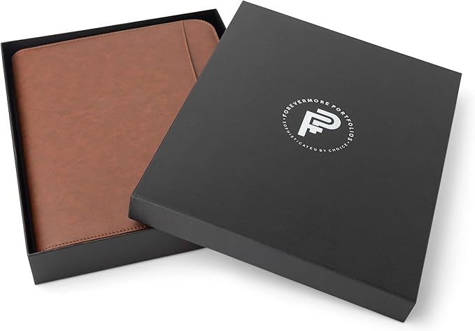 Forevermore Portfolios Padfolio Binder - Professional Faux Leather Travel Organizer Pouch for Tablet, Documents, Presentation Folders, Zipper Closure, Notepad - Brown