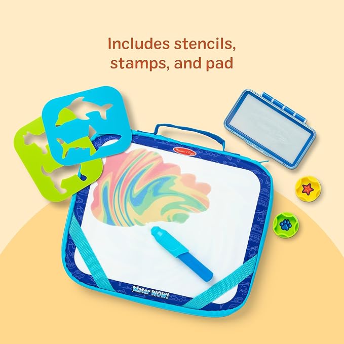 Melissa & Doug Water Wow! Take-Along Reusable Color-Reveal Drawing Set Mess-Free Multi-Activity Pad with Water PenTravel Toy for Toddlers & Kids Ages 3+