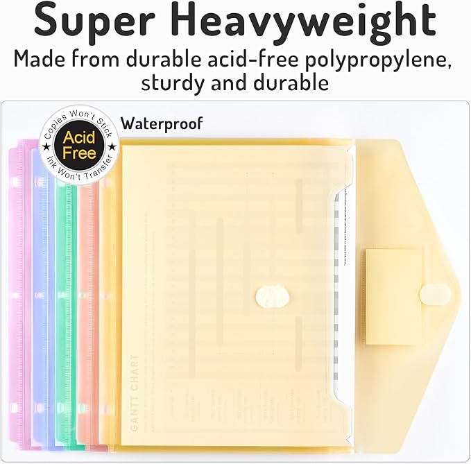 Forvencer Binder Pocket, 5 Pack Super Heavyweight Plastic Folders with Tight Closure, Binder Folders Side Loading, 3 Ring Binder Pocket, Binder Dividers with Pockets, Letter Size, Pastels Series