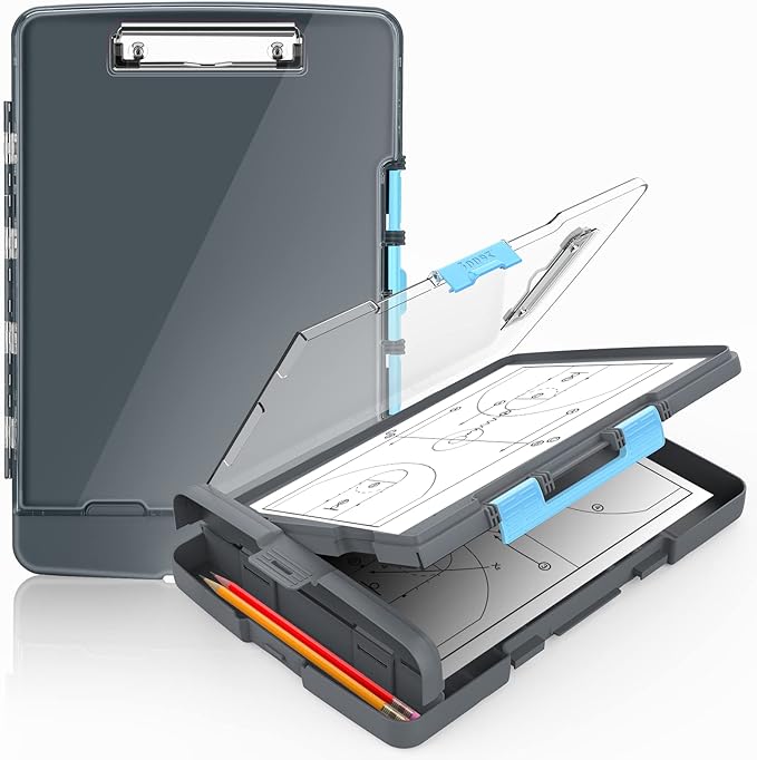 Sooez Original Clipboard with 2 Storage & Pen Holder, Heavy Duty Clip Boards 8.5x11 with Dual Storage, Clearview Dry Erase Coach Clipboard with Real Hinge, High Capacity, School & Office Supplies