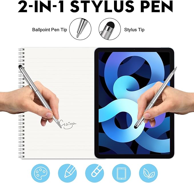 15 Pack Stylus Pens for Touch Screens Stylus Pen Compatible with Phone Tablets Kindle and Black Ink Ballpoint Pens-2 in 1 Stylists pens for Touch Screens (Silver)