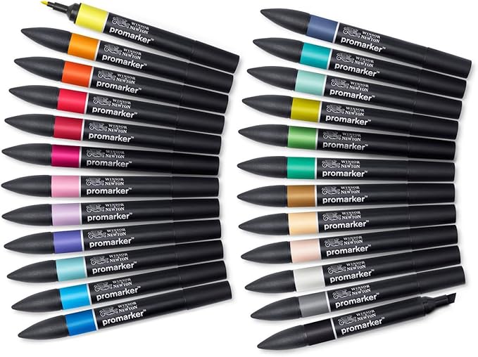Winsor & Newton ProMarker Set, 24 Count, Arts & Illustration Wallet