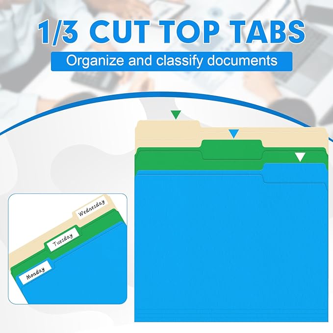 File Folder, HERKKA 120 Pack 1/3 Cut Tab File Folders, Colored File Folders Designed for Office and Classroom Use, Letter Size, Assorted 6 Colors