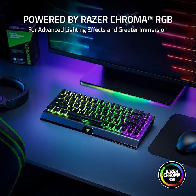 Razer BlackWidow V3 Mini HyperSpeed 65% Wireless Mechanical Gaming Keyboard: Yellow Mechanical Switches Linear & Silent - Phantom Pudding Keycaps - Chroma RGB - Up to 200 Hr Battery - Snap Tap