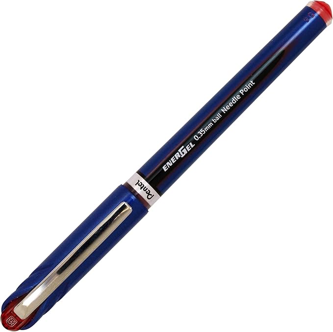Pentel Energel Euro Ballpoint Pen, 0.35mm Needle Tip, Red Ink (BLN23-B)
