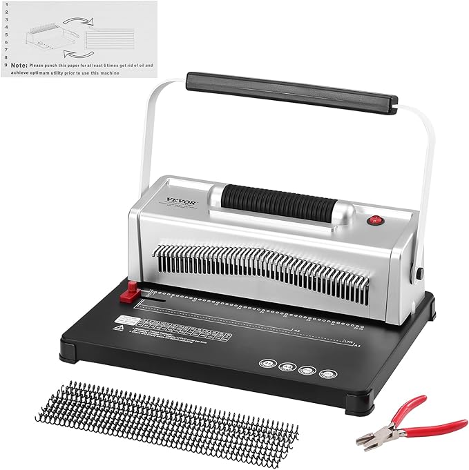 VEVOR Coil Spiral Binding Machine, Manual Book Maker with Electric Binding, 46-Holes Binding 500 Sheets Punch Binder, with 100pcs 5/16'' Coil Binding Spines, for Letter Size, A4, A5