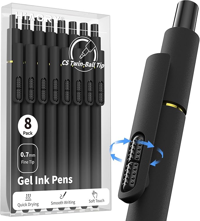 8 Pcs Gel Pens - 0.7mm Fine Point Smooth Writing Black Ink, Quick-Dry Long Lasting Fidge Pens, School & Office Supplies for Men Women (8 Count, Black Ink)