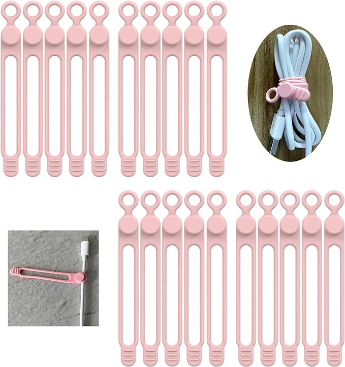 [20Park]UMUST Silicone Cable Ties, Reusable Cable Management Organizer,Cable Straps,Cord Ties,Multipurpose Elastic Cord Organizer for Bundling and Fastening Cable Cords Wires(pink)