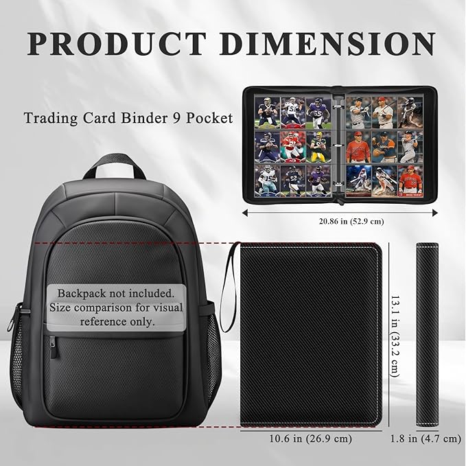 Trading Card Binder 9 Pocket, Toploader Binder with 900-Capacity Double-Sided Sleeves, Top Loader Binder for Cards, Baseball, Football, Sports, MTG, TCG Collector Album.