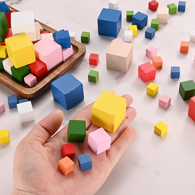 50-Pack DIY Wooden Cube, 1 Inch(2.5 Cm) Colored Natural Wood Blocks for Crafts Making Puzzle Games/Wedding/Home Decor/Dice/Building, Square Blank Block [White]