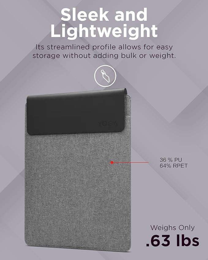 Lenovo Slim Laptop Sleeve 16 Inch Notebook/Tablet - Compatible with MacBook Air/Pro - Eco-Friendly Lightweight Case with Accessory Pocket & Magnetic Closure - Grey