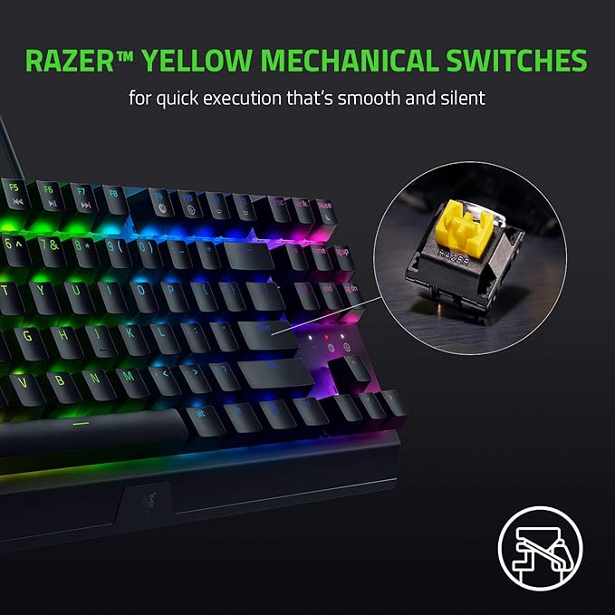 Razer BlackWidow V3 TKL Mechanical Gaming Keyboard: Yellow Mechanical Switches Linear & Silent - Chroma RGB - Compact Form Factor - Programmable Macros Snap Tap