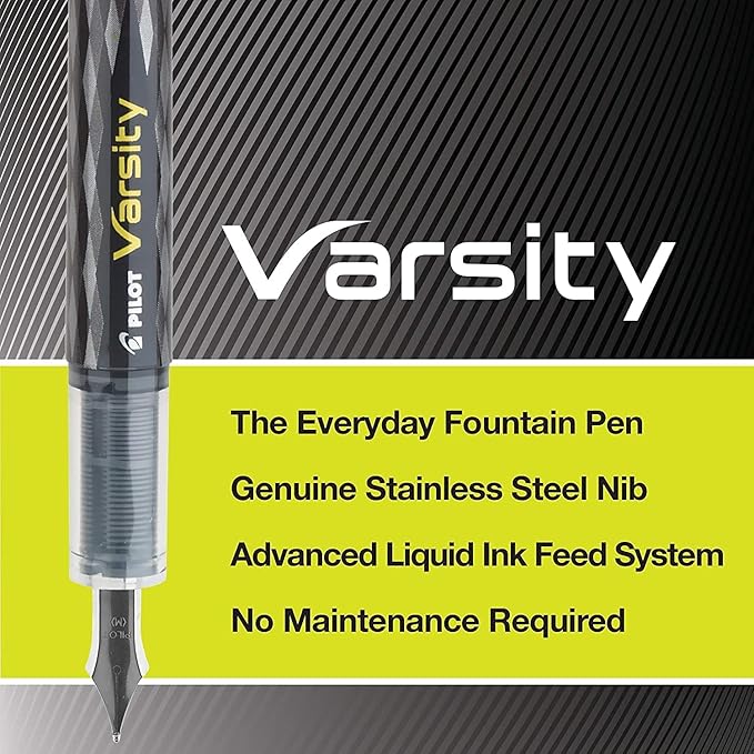 Pilot Varsity Disposable Fountain Pens, Blue Ink, Medium Point, Pack of 6