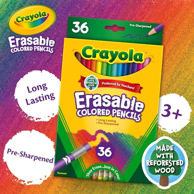 Crayola Erasable Colored Pencils (36ct), Colored Pencils for Kids, For Coloring Books, School Supplies, Classroom Arts & Crafts, Ages 4+