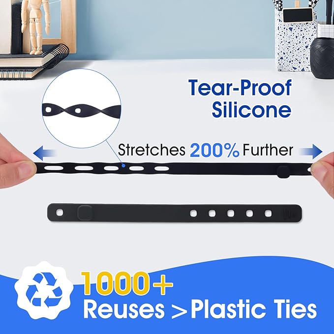 AROIC 90Pcs Silicone Cable Ties with 3 Sizes,Reusable and Washable with Adjustable Locking Buckle Design, Cord Organizer for Home, Office, Travel Essential, School (3 Colors)