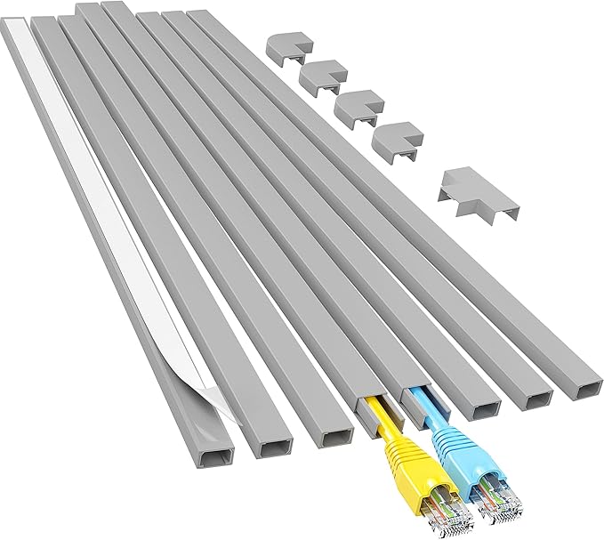 Yecaye Cord Hider, 113in Grey Cord Covers for Wires on Wall, One-Cord Cord Organizer, Easy Install Cable Management Kit, Wire Cover Home Office, W0.59in H0.4in, Grey