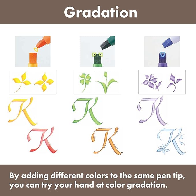 Kuretake Zig Calligraphy Dual Tip Marker Pens 3 colors set, KiwiMint, 2mm, 5mm, Double Tip, for Art, Sketch, illustration, Calligraphy, Journal, Drawing, Made in Japan