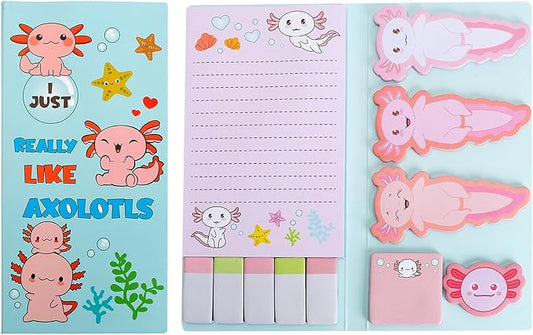 QPIXVB Cute Sticky Notes,Axolotl Sticky Notes Set,Axolotl Gifts,Post It Notes,440 Sheets,Back to School Supplies,Axolotls Birthday Party Decorations,Animal Writing Memo Pads for Kids Employee