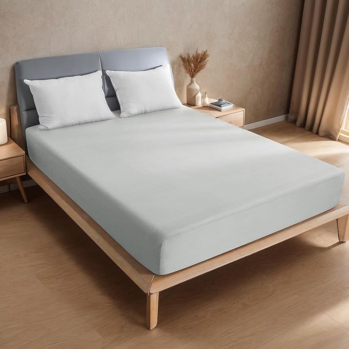 King Premium 2 Pack Waterproof Mattress Protector, Soft Breathable Mattress Pad, Noiseless Bed Cover - Stretch to 21" Fitted Deep Pocket Mattress Protection Cover - Light Grey