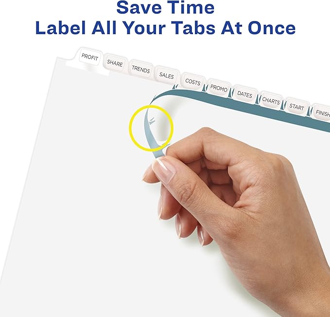 Avery 12-Tab Binder Dividers, Easy Print & Apply Clear Label Strip, Index Maker, White Tabs, 5 Sets (11429)