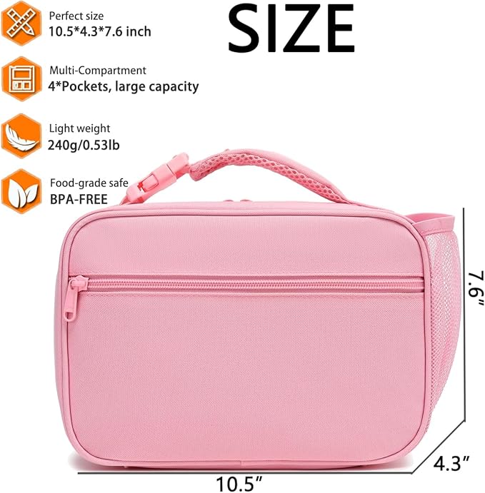 Insulated Lunch Box for School, Thermal Reusable Durable Freezable Lunch Bags for Kids Boys Girls Men Women - Small Soft Cooler Portable Lunch Tote Kit for Work Picnic Travel,Colorful