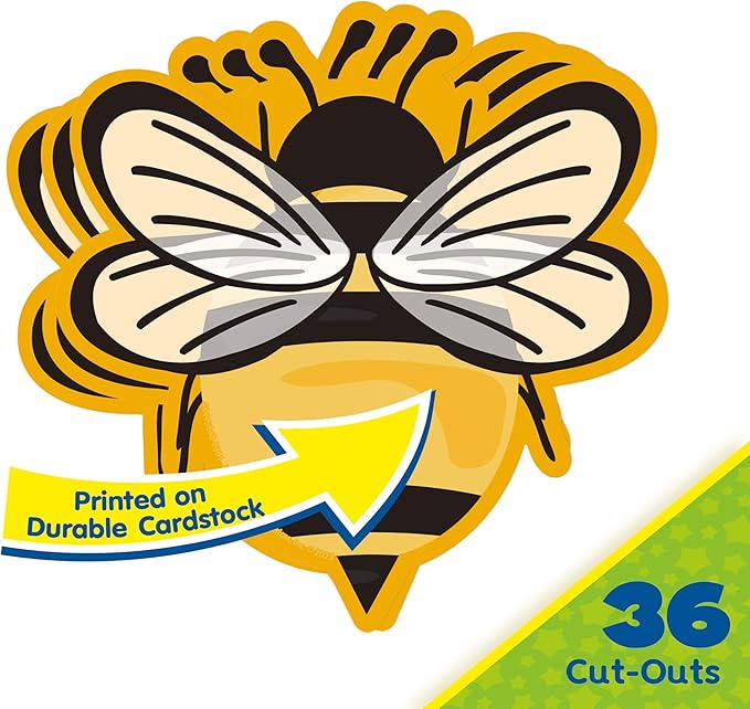 Eureka Bumble Bee Paper Cut-Out Classroom Decorations for Teachers, 36 Pieces