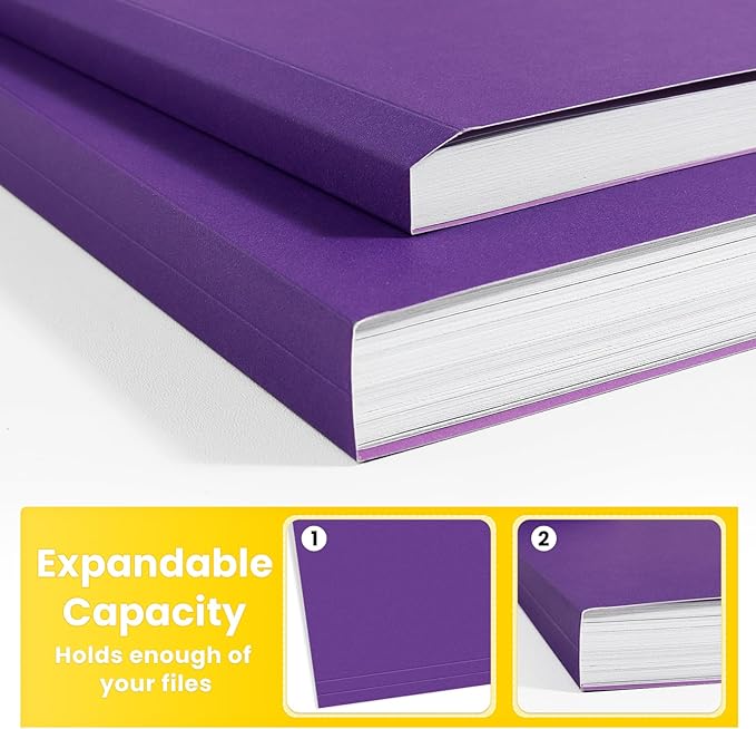 SUNEE File Folders, 100 Pack Manilla Folders 8.5 x 11, Colored File Folders Home Office School Supplies for Documents Files Paper, Purple