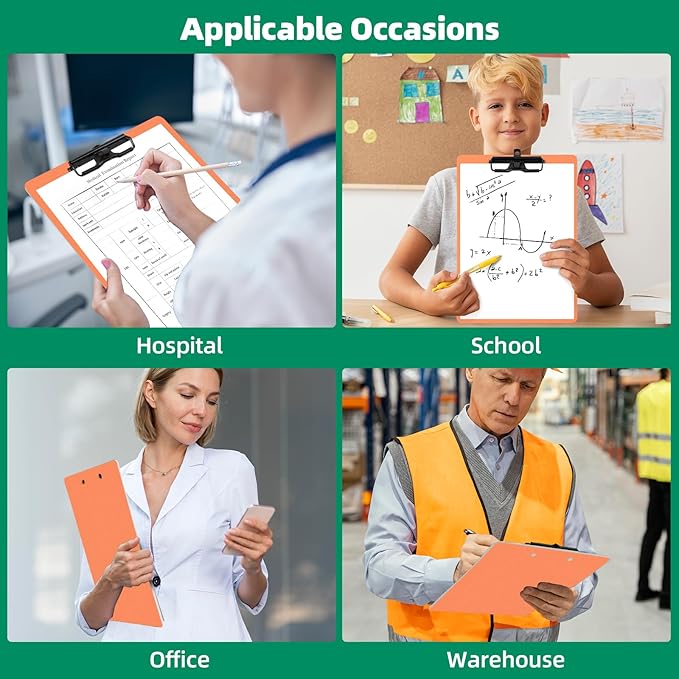 Orange Clipboard with Pen Holder, Set of 6 Plastic Clipboard with Low Profile Metal Clip, Hanging Clipboards Holds 8.5x11 Inch Papers, Standard A4 Letter Size Clip Boards for Office & School