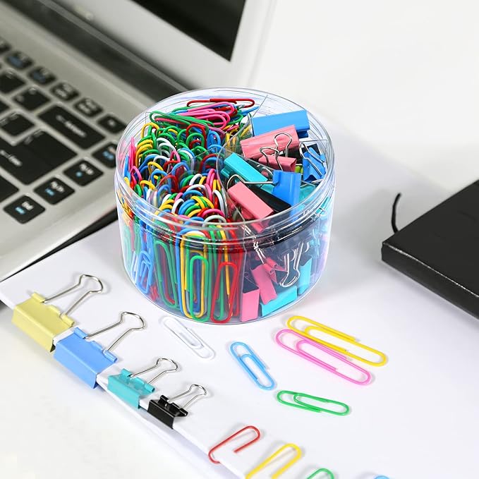 Paper Clips Binder Clips Set, Paperclips Large Medium and Small, 320PCS Colored Paper Clips and Binder Clips Assorted Sizes for Home Office School Document Organizing