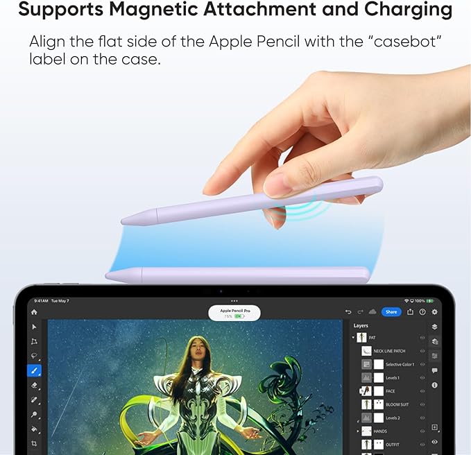 Fintie Silicone Sleeve for Apple Pencil Pro & Apple Pencil 2nd Generation, Light Pen Skin Case Cover Soft Protective Grip Holder with 2 Nib Covers Accessories, Lilac Purple