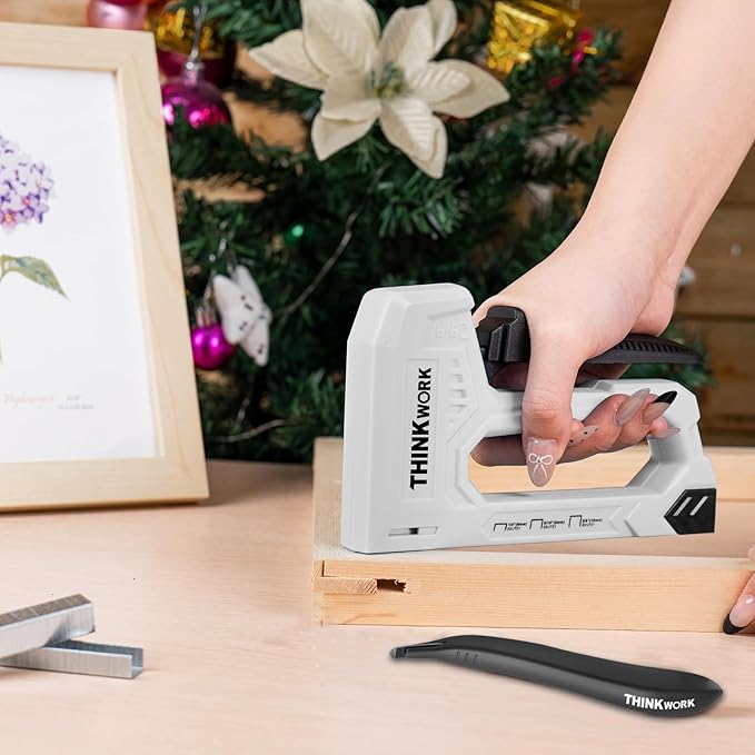 THINKWORK Light Duty Staple Gun - Upholstery Staple Gun for Wood with 1600pcs JT21 Staples 1/4", 5/16", 3/8" and Staple Remover, Fabric Stapler Gun for Crafts, Home Use, Wall, DIY, Lights Decora, Grey