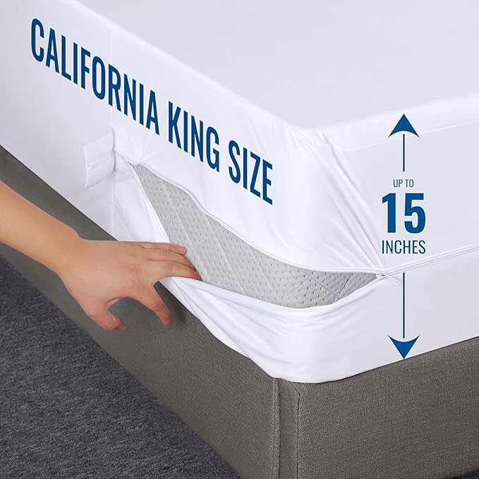 Utopia Bedding Mattress Protector Zippered California King Size, 100% Waterproof Bed Bug and Dust Mite Proof Mattress Encasement, Absorbent 6 Sided Mattress Cover