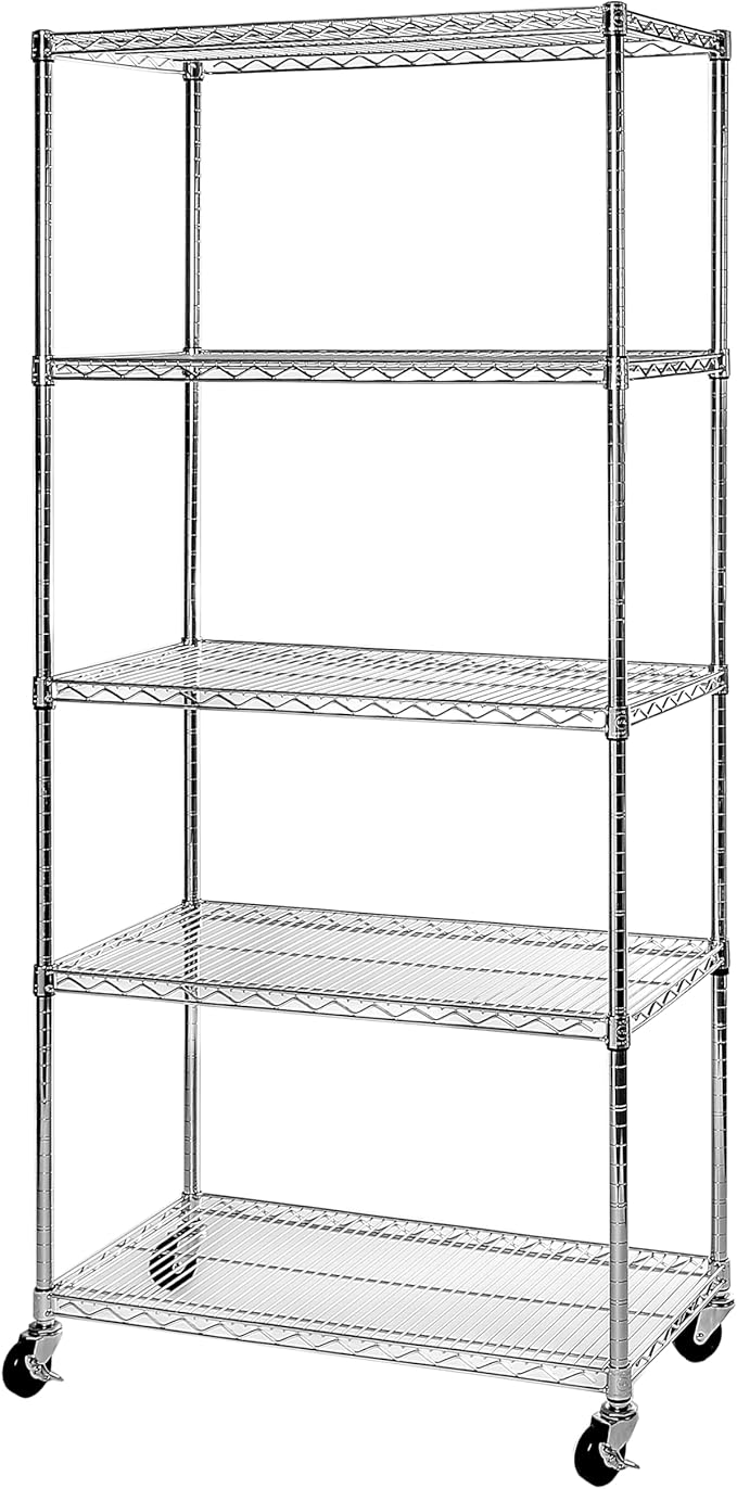 Seville Classics UltraDurable Heavy Duty NSF Solid Steel Wire Rack Storage Unit, Organizer for Garage, Warehouse, Office, Restaurant, Classroom, Kitchen, Steel, 5-Tier Shelving, 36" W x 18" D