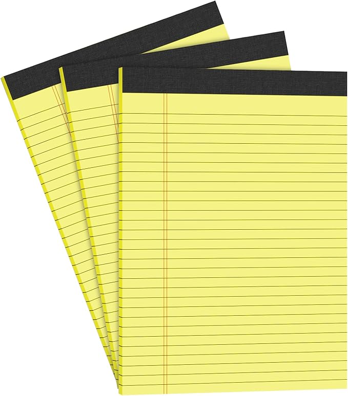 Yellow Legal Pads Note Pads 8.5 x 11 inch Wide Ruled, 30 Sheets/Pad, 20lb Colored Paper, Perforated Notepad with Sturdy Back (3 Pads Yellow)