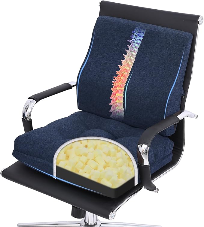 baibu Seat Cushion & Lumbar Support Pillow Set for Office Chair, Dual-Layer Patent Design Memory Foam Office Chair Cushion & Back Support Pillow for Wheelchair, Car Seat, Gaming Chair, Navy Blue