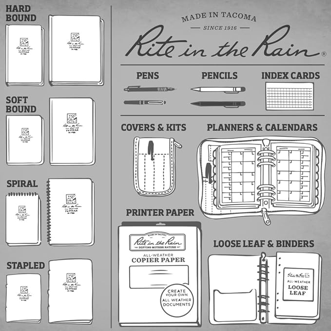 Rite in the Rain Weatherproof Top Spiral Notebook, 4" x 6", Orange Cover, Universal Pattern, 6 Pack (No. OR46L6)