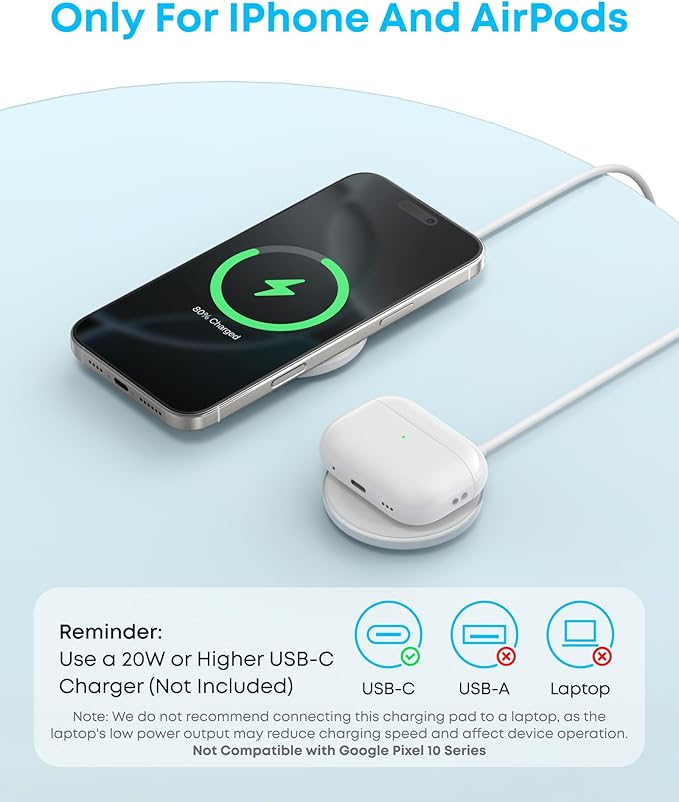 Anker Zolo Magnetic Wireless Charger, 2-Pack Qi2 Certified 15W MagSafe-Compatible Wireless Charging Pad, for iPhone 17/16/15/14/13 Series, AirPods, and More (Not for Pixel, Adapter Not Included)