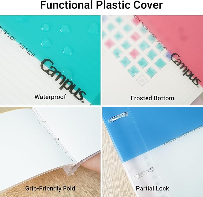 KOKUYO 5 Subject Spiral Notebook Journal, Campus 110 Sheets B5 Refillable Notebook with Dividers Tabs, 6mm Dot Lined Binder Notebook for Work School Note Taking. 9" x 10.5", Light Blue, Japan Import