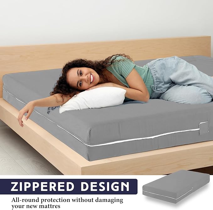 Zippered Mattress Fitted Protector Deep Mattress Encasement Soft Zipper Fitted Sheet Microfiber Bed Sheet Cover for Bed(Light Gray,Full,12-16in)
