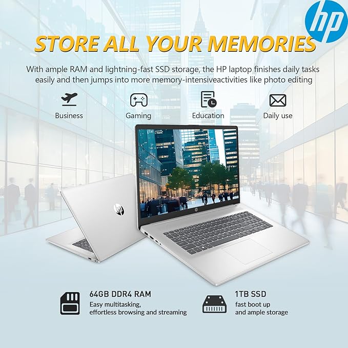 HP 17.3" Touchscreen Laptop PC Computer, 17 Inch HD+ Touch Screen Business Laptop Notebook, Windows 11 Pro, AMD Ryzen 5 (6-Cores), 64GB RAM 1TB SSD, 10-Key Number Pad, Copilot Key