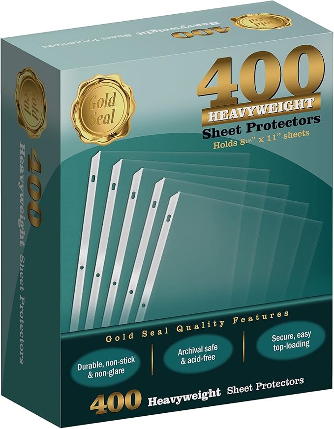 GOLD SEAL 400 Count Clear Heavyweight Poly Sheet Protectors, 8.5" x 11", Extra Sturdy, Secure Topload, 400 Boxed Sheet Protectors