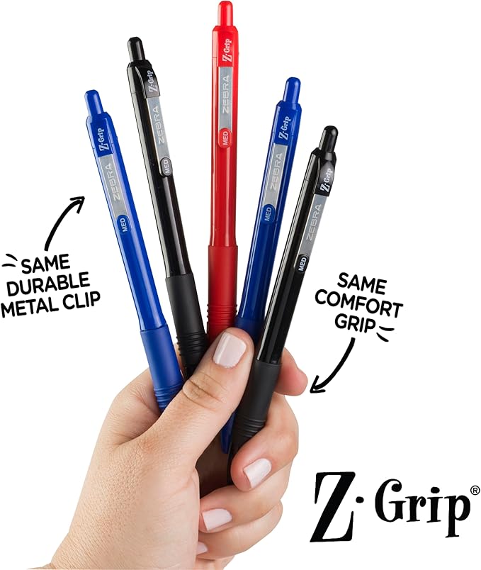 Zebra Pen Z-Grip Recycled Retractable Ballpoint Pens, 1.0mm, Blue Ink, Durable Metal Clip, 68% Recycled (GRS Certified; Global Recycled Standards), School & Office Supplies, 48-Pack (20428)