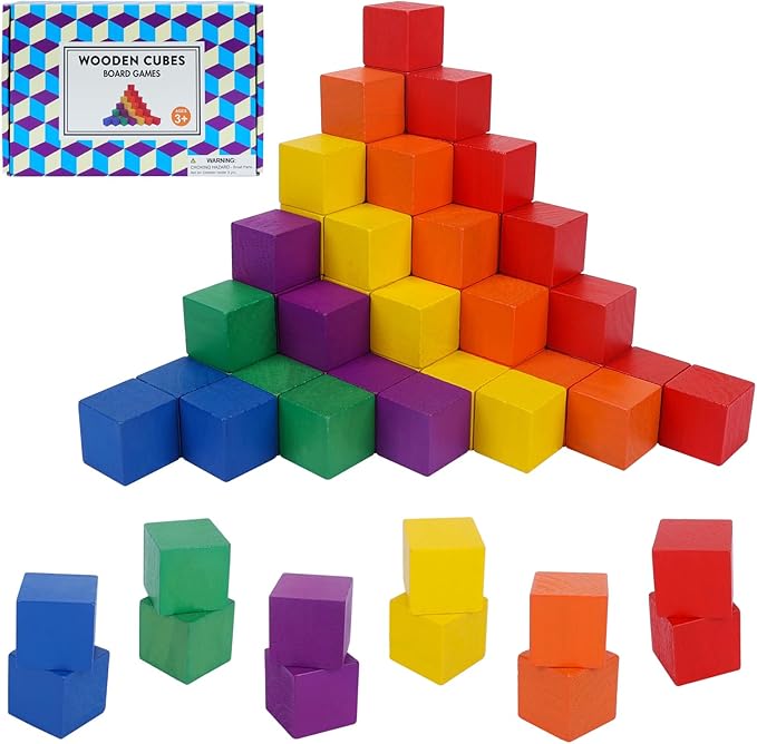 108 Pack 1 Inch Wooden Blocks, 6 Colors STEM Math Sorting Toys, Wood Building & Stacking Blocks for Toddlers, Classroom Learning Wooden Cube Blocks, Creative Play & DIY Craft for Kids Ages 3+