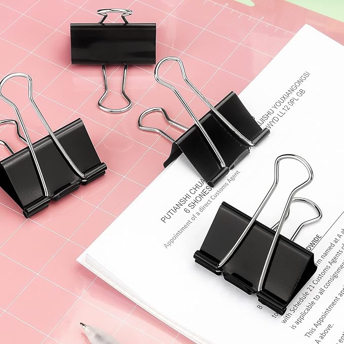 ZZTX Extra Large Binder Clips Paper Clamps Clips Black, 2.0 Inches, 12 Pack